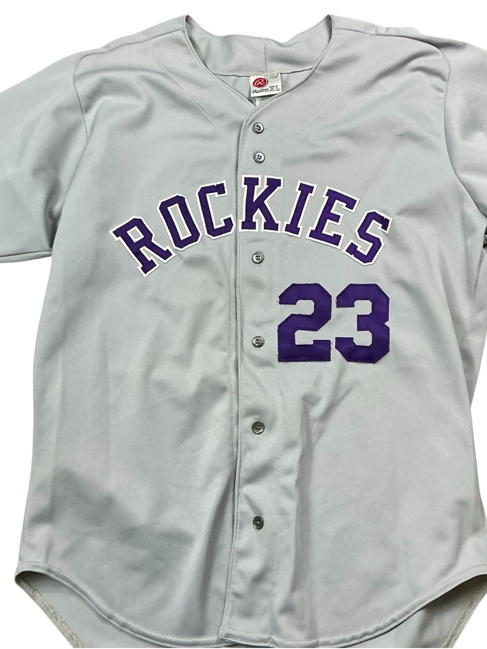 Vintage Colorado Rockies MLB Rawlings purple and gray #23 fan jersey